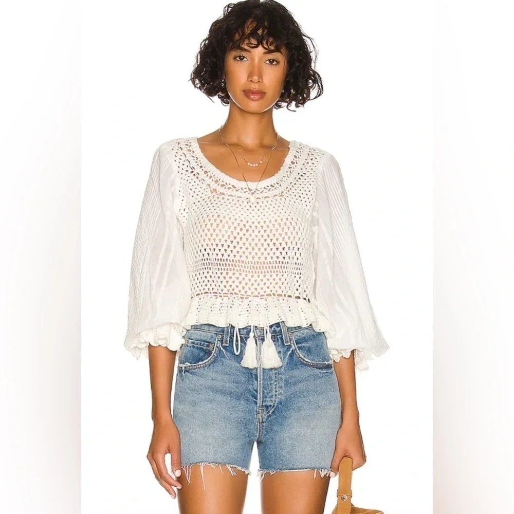 Free People Crochet Knot Festival Boho Top in Ivory